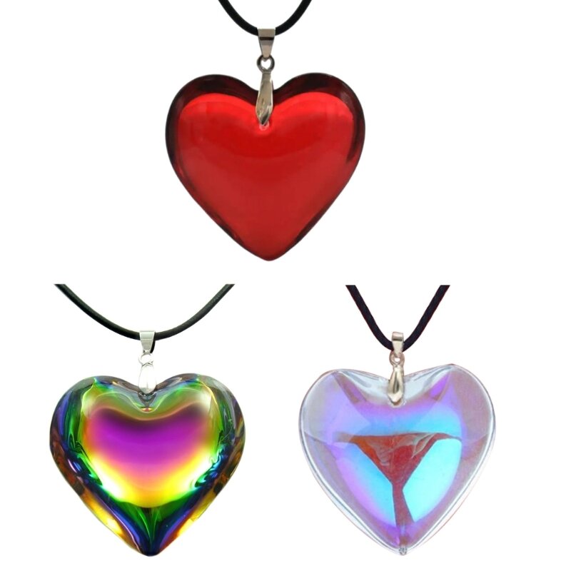 Y1UB Crystal Glass Heart Necklace Fashion Pendant Necklace Colorful Jewelry Christmas