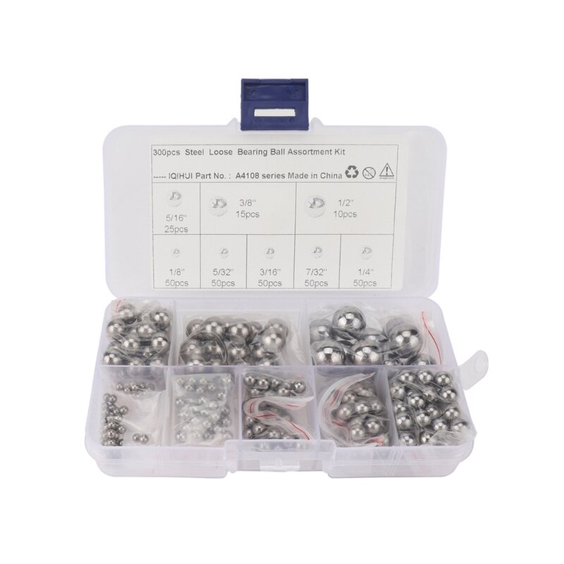 300Pcs Bearing Balls Stainless Steel Bearing Ball Assortment for Industrial Accessories（8 Sizes）