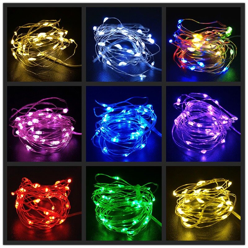 Copper Wire LED String Lights, Iluminação de Natal, Guirlanda de fadas para árvore de Natal, Decoração de casamento, Natal, 1m, 3m, 1Pc