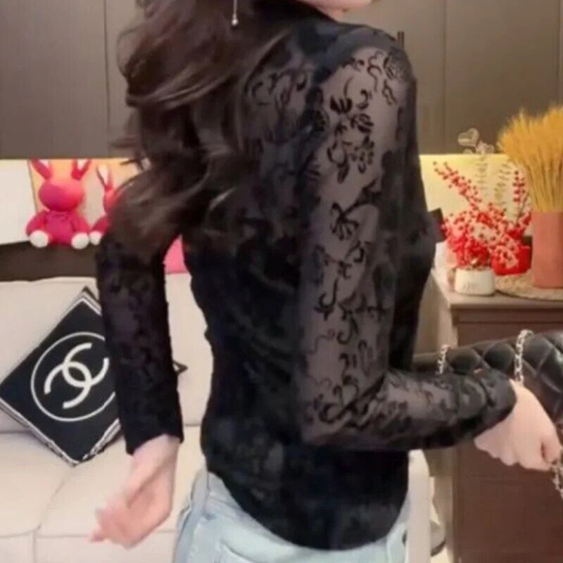 2024 New Summer Office Lady Loose Casual Elegant Fashion Oversized Women's Shirt Lace Irregular Lapels Long Sleeve Y2K Chic Tops