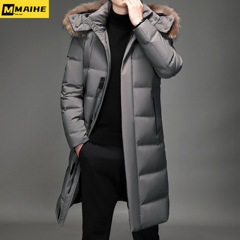 Winter Long Men's Down Jacket Top Luxury Clothing Fur Collar Hooded Parka Men's Extreme Cold Sports Ski White Duck Down Coat