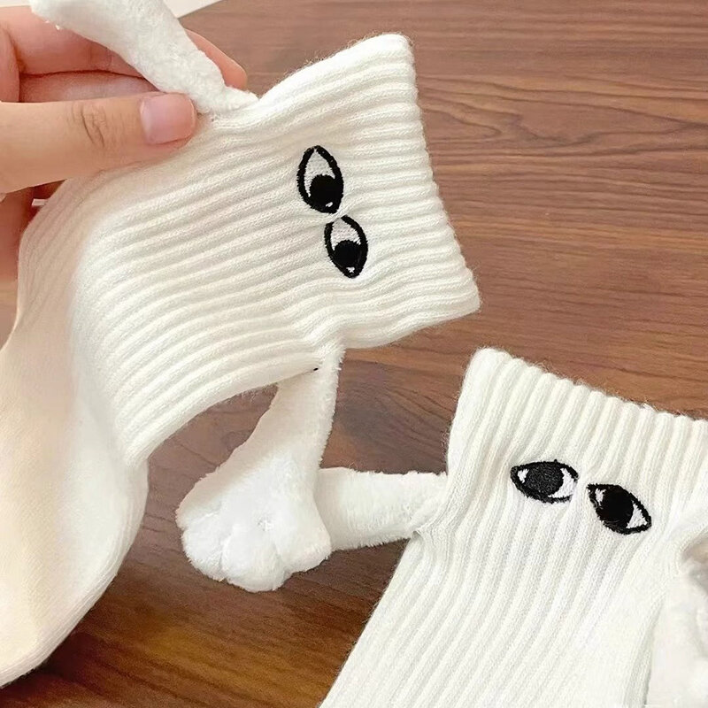 Alobee Harajuku Paar Baumwoll socke 2 Paar magnetische Absaugung Hand in Hand Socken schwarz weiß Unisex hält Hände lange Socken