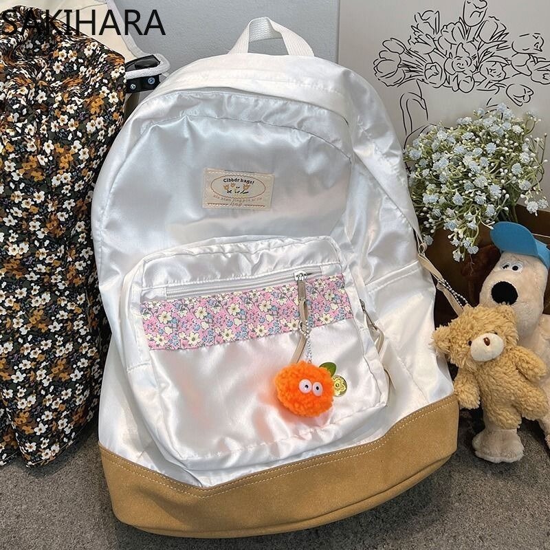 Floral Japanese School Bag for College Students All Match Contrast Color Casual Backpack Korean Sweet Large Capacity Mochila