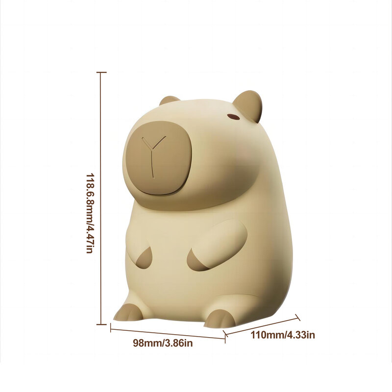 Silicone Capybara Night Lights Portable USB Rechargeable Animal Touch Control Lamp With Timing Function For Home Bedroom Decor