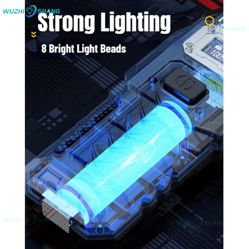 Potente linterna LED con luces laterales, Banco de energía FLSTAR FIRE, linterna portátil, luz de trabajo multifuncional, antorcha de resistencia