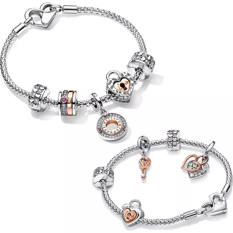 Cadenas coloré en argent regardé S925 pour filles, style clé d'amour, breloque pour bracelet Pandora, cadeau de bijoux à la mode, nouveau, 2023