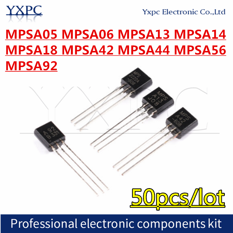 Triode MPSA05 MPSA06 MPSA13 MPSA14 MPSA18 MPSA42 MPSA44 MPSA56 MPSA92 TO-92, 50 pièces