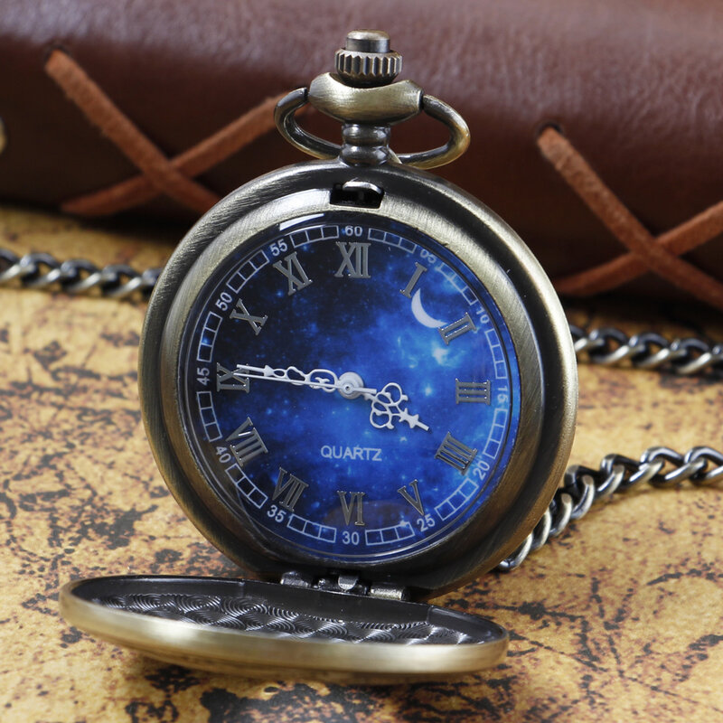 Vintage Roman cyfrowy zegarek kieszonkowy gwiazda i księżyc mężczyzna Unisex 30cm urządzenie wyszczuplające do talii naszyjnik łańcuch kwarcowy zegarek kieszonkowy