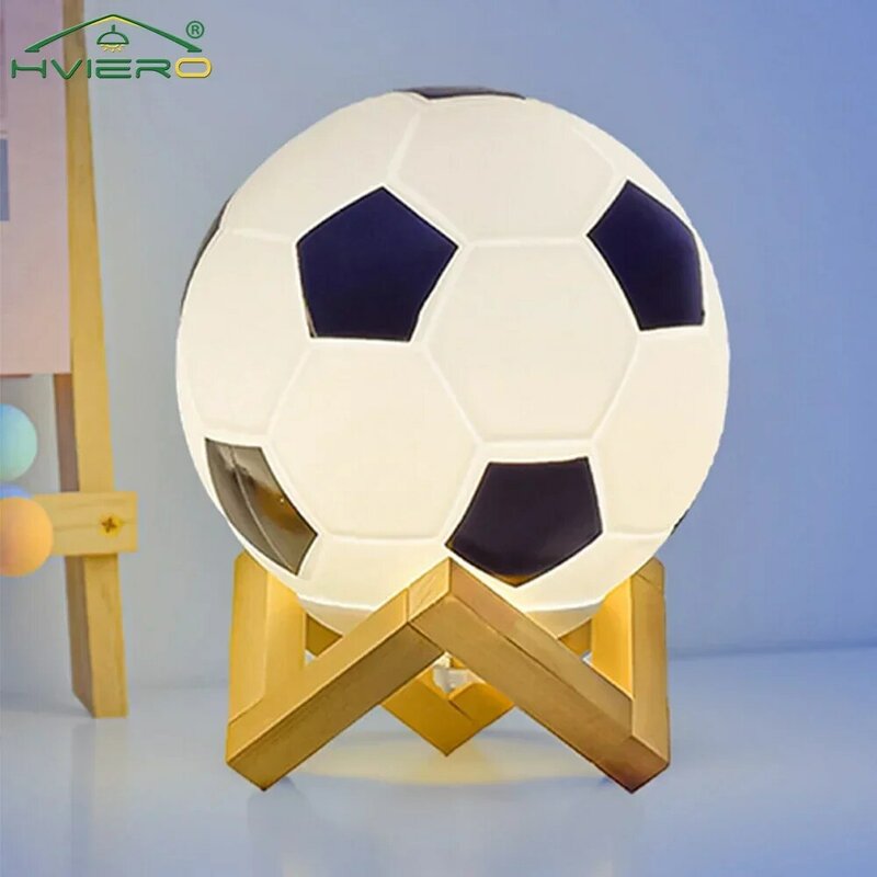 LED USB Futebol Night Light, Pequeno abajur, Circular, madeira maciça, vidro, cabeceira, quarto, estudo, decoração, iluminação, branco quente