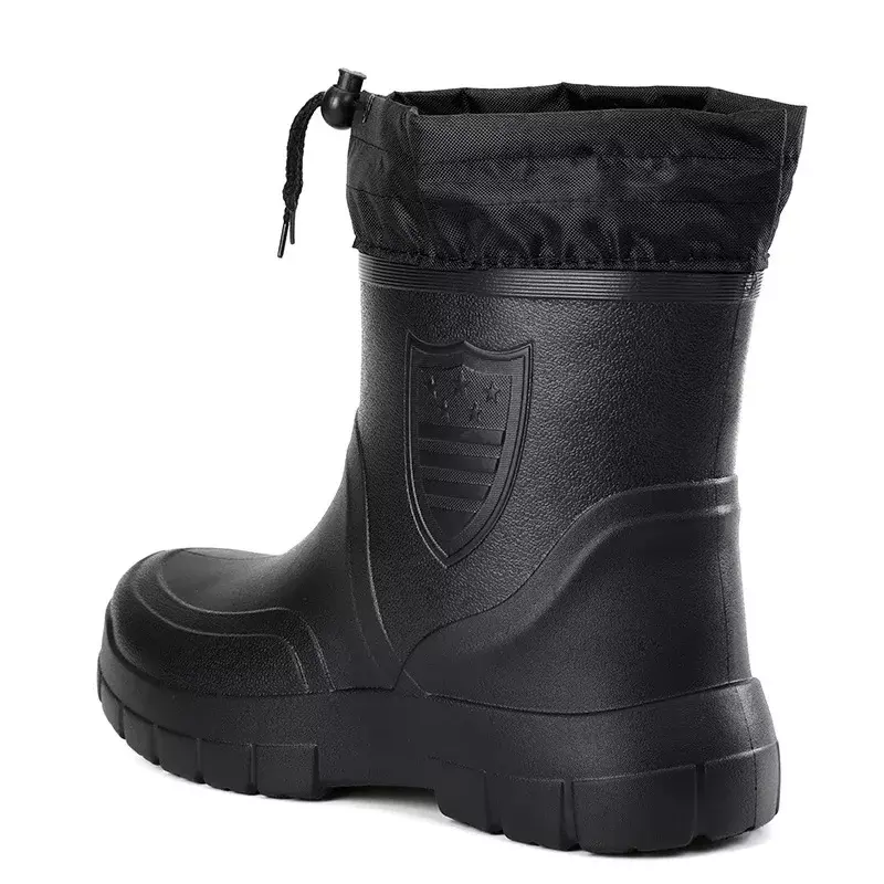 Зимние ветрозащитные хлопковые дождевые ботинки, мужские теплые дождевые ботильоны, модные черные непромокаемые ботинки без шнуровки, мужские водонепроницаемые рабочие ботинки 2024
