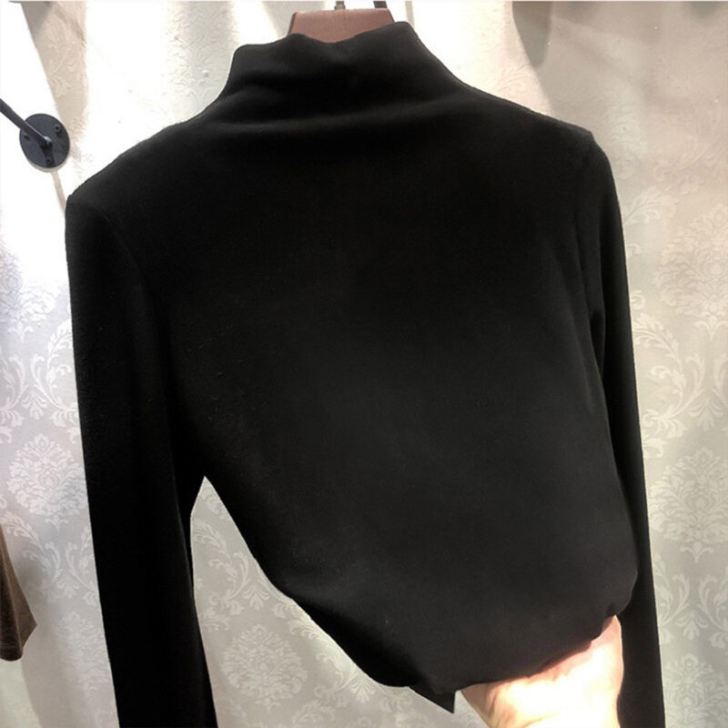 Damskie koszulki termiczne z długim rękawem Slim Fit warstwa podstawowa pulower podszyty polarem koszule z długim rękawem do biura