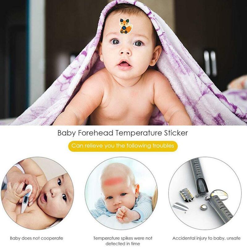아기 귀여운 만화 동물 스티커, 이마 머리 스트립, 신체 발열 온도계, 어린이 안전 베이비 케어 온도계, 10 개