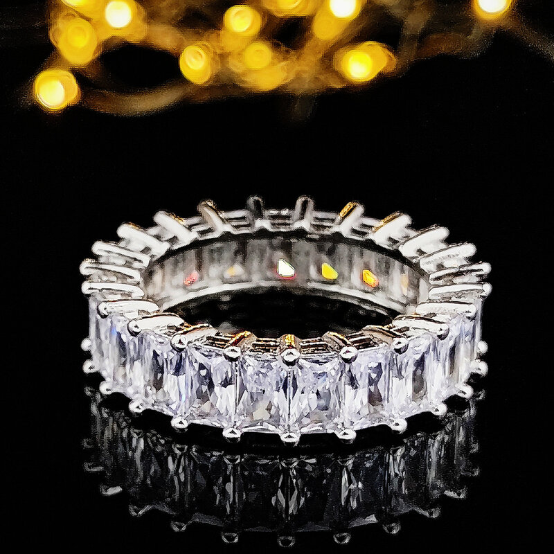 Mode Merk Eternity Ring 925 Sterling Zilver Moissanite Cz Verloving Trouwring Ringen Voor Dames Heren Finger Party Sieraden
