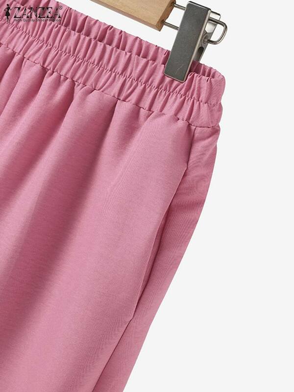 ZANZEA-Conjunto de pantalón de cintura elástica para mujer, chándal musulmán de manga larga con volantes, a juego, 2 piezas