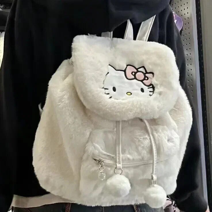 Sanurgente Hello Kitty Kuromi Mymelody Sac d'école en peluche Kawaii, Sac à main cartable, Sac à dos mode pour femme, 2024