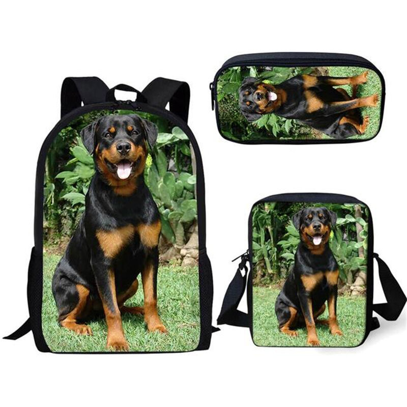 Classic Fashion Novelty Dog 3D Print 3pcs/Set pupil School Bags Laptop Daypack Backpack Inclined shoulder bag Pencil Case