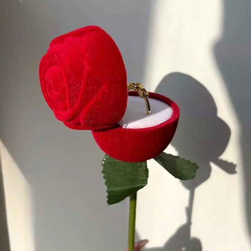 Бархатная коробка для колец с цветком розы, красная декоративная Фотографическая подставка, подарочные коробки, свадебные и Помолвочные ювелирные изделия