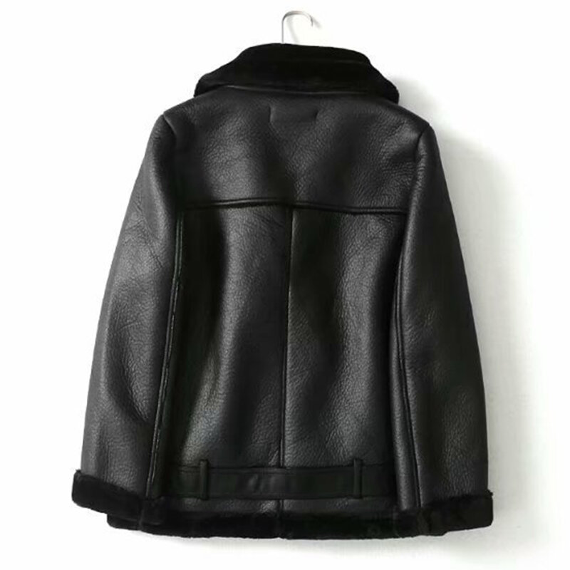 Jaqueta de couro falso com cinto para mulheres, casacos femininos de pele de carneiro, casacos femininos, espessura, inverno 2023