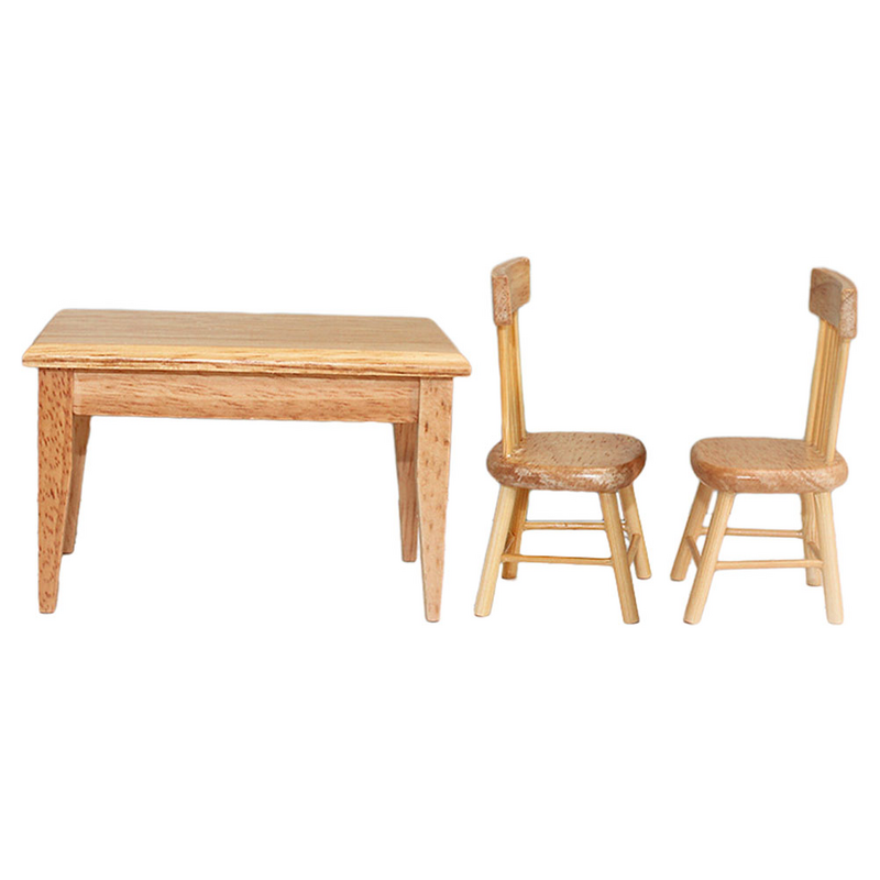 Mesa De Jantar Em Miniatura E Cadeiras, Móveis De Madeira, Acessórios Modelo