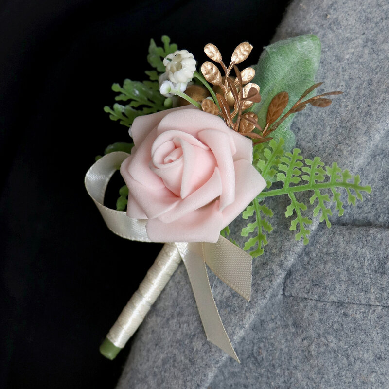 모의 PE 장미 신랑 신부 들러리 웨딩 가슴 꽃, 한국 웨딩 신부 들러리 손목 꽃, 웨딩 칼라 꽃