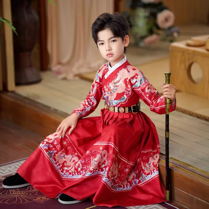 Dzieci Hanfu chiński styl tradycyjny Bookchildren starożytna odzież wiosenna jesień oryginalna królewska odzież latające ryby strażników