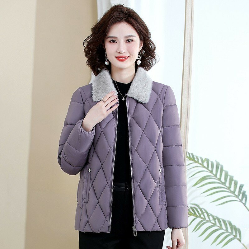 Chaqueta de invierno a la moda para mujer, abrigo corto cálido con solapa, talla grande 5XL