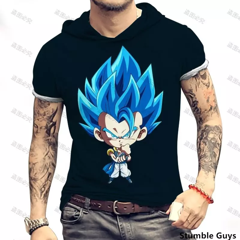 Camiseta extragrande de Dragon Ball Z masculina com capuz, Vegeta básico para roupas, academia, top de anime, estilo Harajuku, nova tendência, Y2k