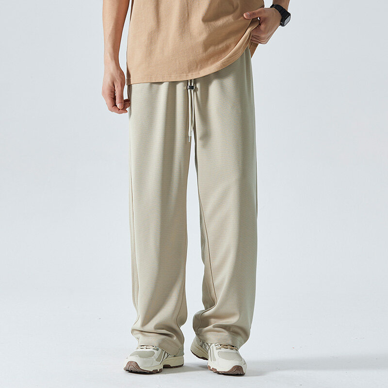 กางเกงขาบานผู้ชายผ้าโพลีเอสเตอร์100%, กางเกงป้องกันแสงแดดลำลองกางเกงจ๊อกกิ้งเรียบง่ายกางเกงขาตรงคุณภาพสูง
