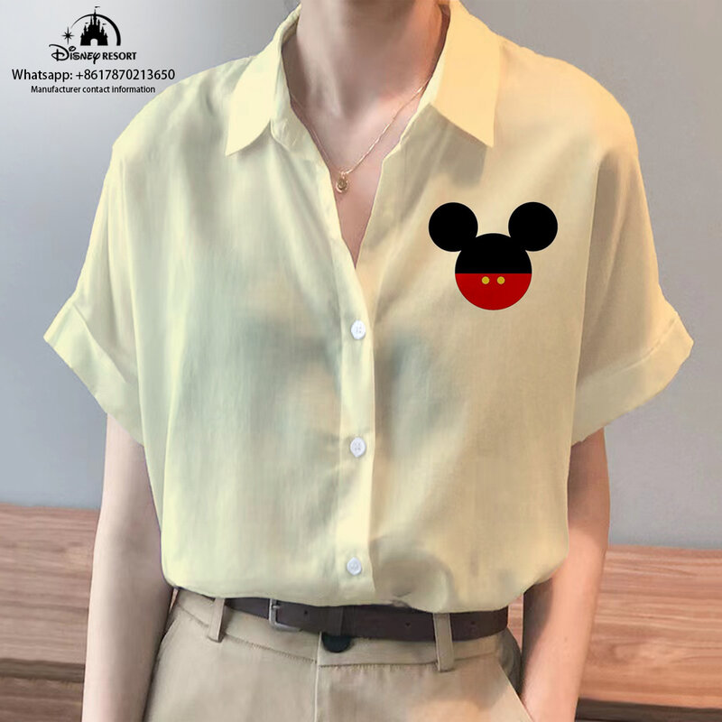 Mickey und Minnie Anime Kurzarmhemd 2024 neue Sommer Street Style Disney Mode lässig Damen Tops Strand hemd