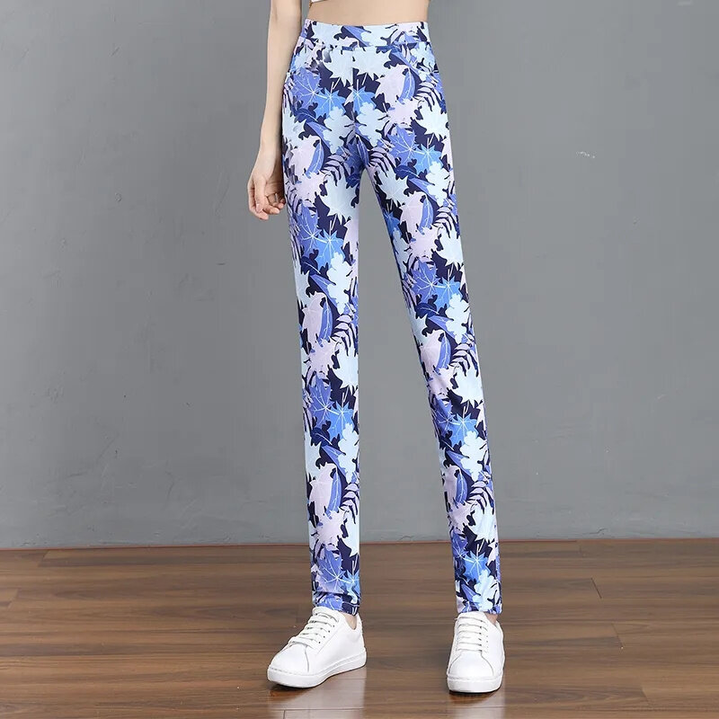 Fashion Printing 2024 Summer Dress New Joker Slim Wear Ladies High-End Flower Pants Female Slim Temperament Pants Women