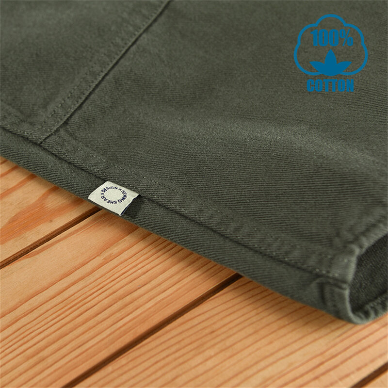 Camisa de manga larga con múltiples bolsillos para hombre, blusa holgada de algodón 100% para uso diario, Color sólido, Estilo Vintage, moda de otoño e invierno