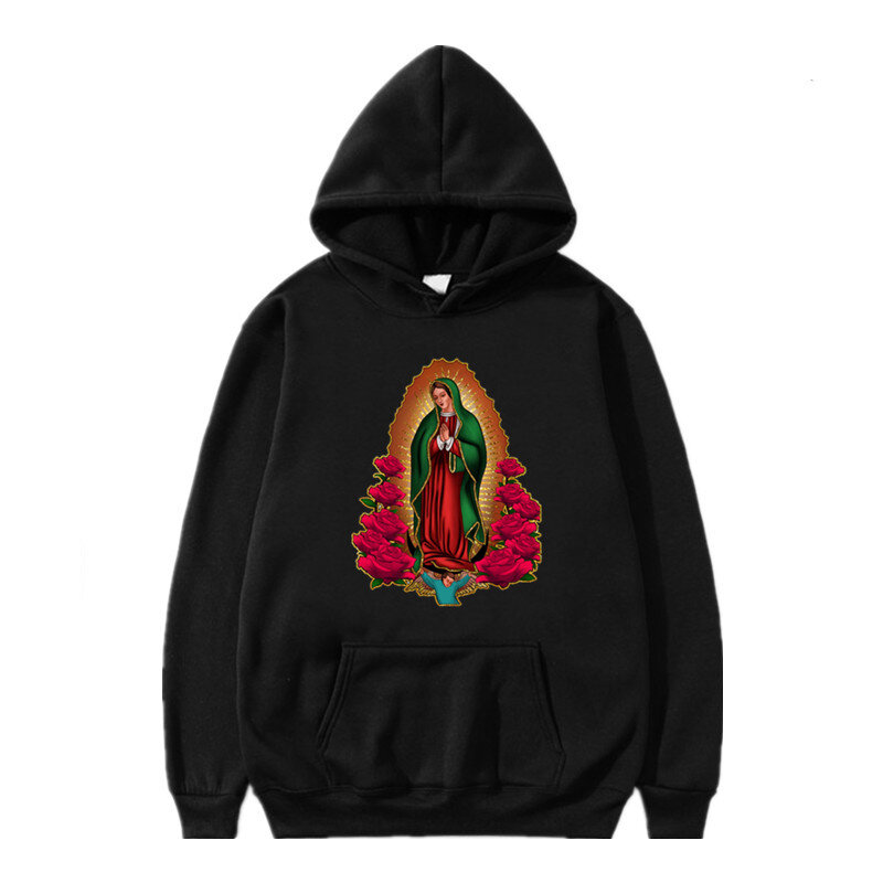 Dziewica Maryja Guadalupe Męska bluza z kapturem Moda męska i damska Prosty sweter z długim rękawem Trend uliczny Y2k Duża bluza