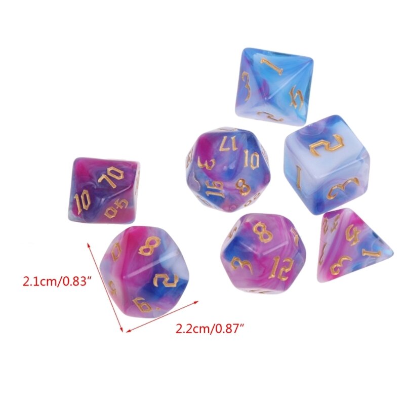 7 peças poliédricas dados de RPG acrílicos multicoloridos dados de jogo dados da sorte duráveis