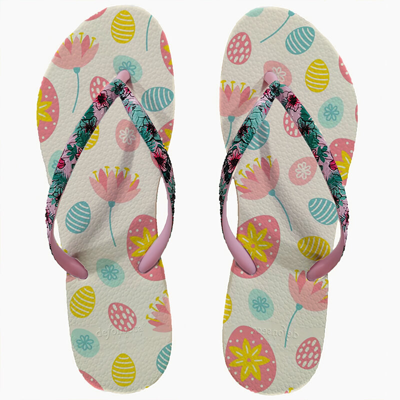 Flip-flops female summer wear non-slip bath flip-flops women fashion personality simple flat beach shoes print trend