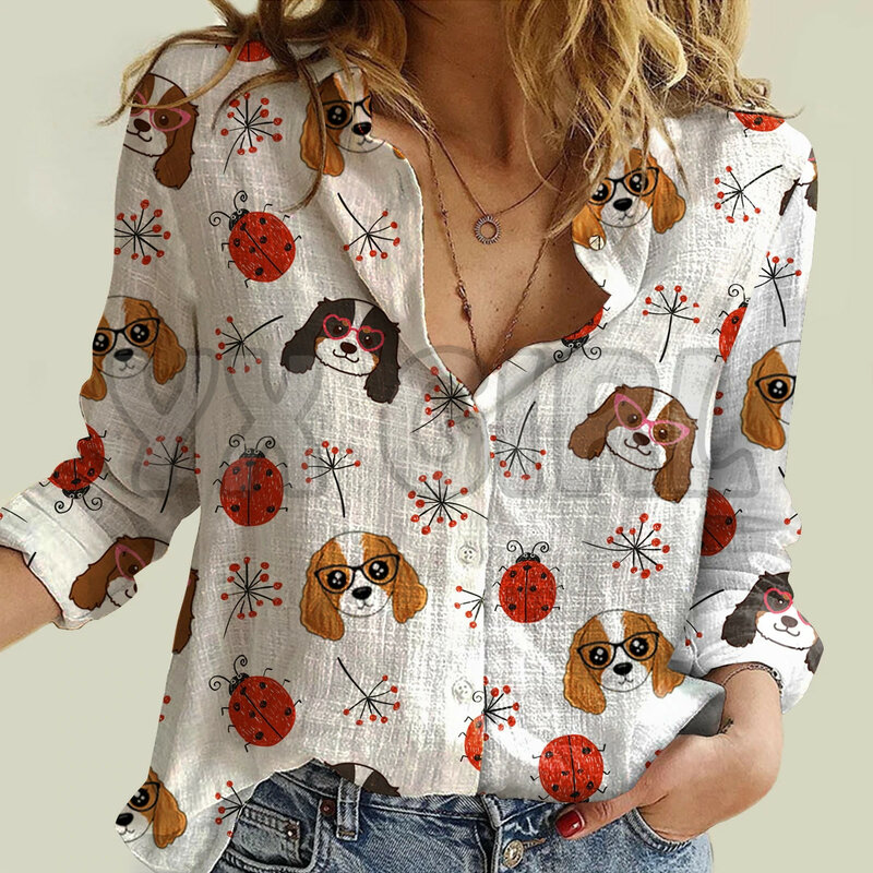 YX GIRL Lady And Doberman Pinscher  Women's Long-Sleeve Shirt 3D Printed Button-down Shirt Casual Unique Streewear