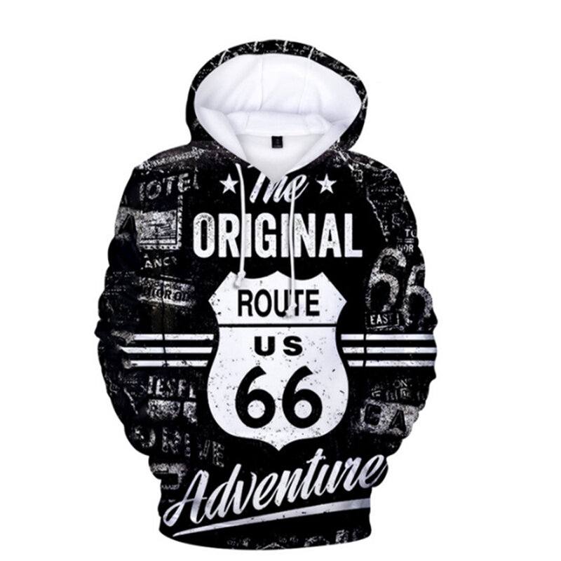New Fashion Design Route 66 Autumn 3D Hoodies Men/Women Sweatshirt Kawaii Kids Outwear Hip Hop Black Pullovers Streetwear