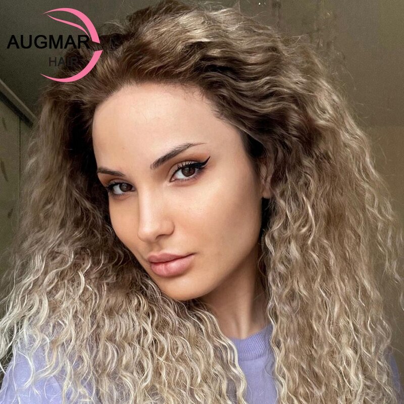 Ash Blonde Curly Lace Front Peruca de Cabelo Humano, HD Transparente Lace Frontal Peruca, Perucas Virgens Brasileiras, 13x6, 360