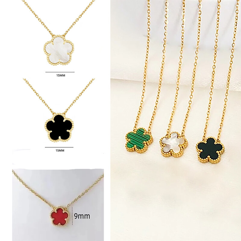 Kualitas tinggi 925 perak murni keberuntungan empat daun semanggi/lima daun bunga kalung indah mode wanita mewah merek perhiasan