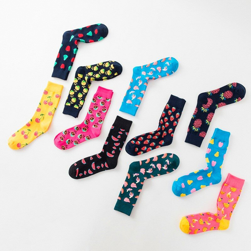 Hunderte Mode Persönlichkeit Baumwolle Socken Unisex Männer Glücklich Straße Skateboard Obst Harajuku Geschenk Lustige Jungen Männlichen Kleid Sox