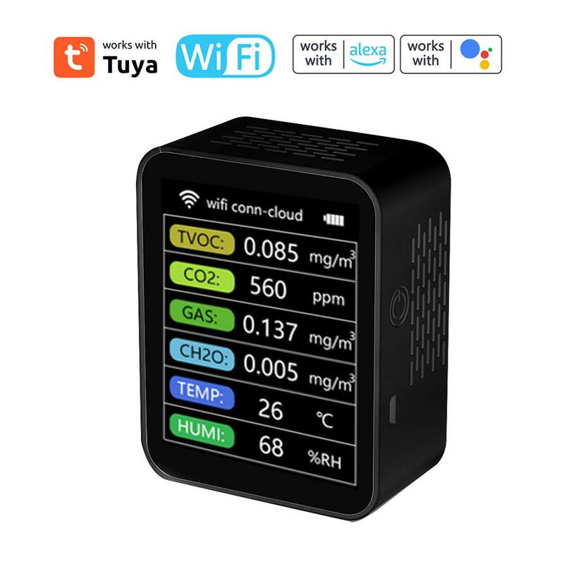 Tenky Tuya WiFi Air Quality Detector Portable Multifunctional Detector Support TVOC CO2 Gases CH2O Temperature Humidity Detector