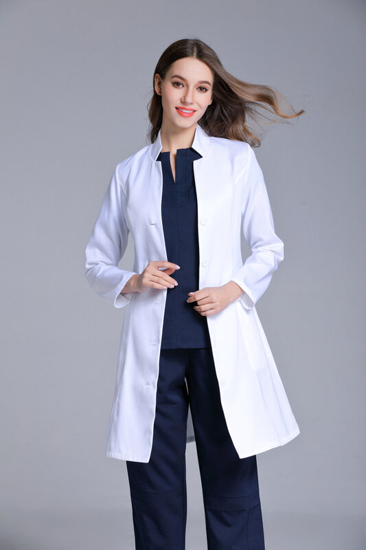 Autumn Women's Stand Collar Anti-wrinkle Long Sleeve Lab Uniform Dental Clinic Doctor's Outwear Slim Fit White Color