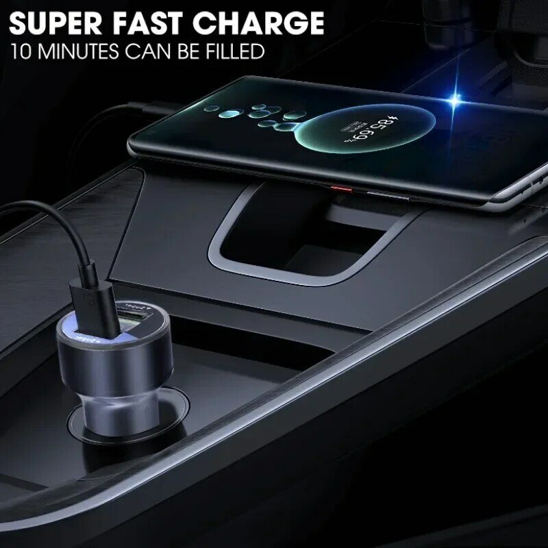 Chargeur de voiture avec affichage numérique, adaptateur de charge rapide, 2 ports USB, iPhone, Samsung, Xiaomi, 240W