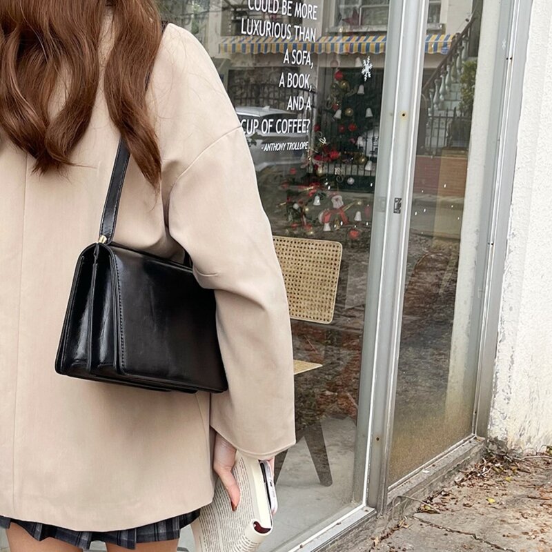 Двухслойные сумки через плечо под подмышку, женская сумка-клатч в ретро стиле с квадратным клапаном и карманом, однотонная