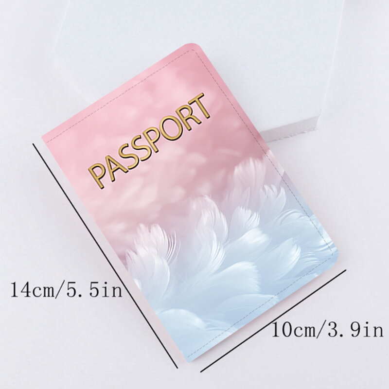 Pochette pour passeport, portefeuille en cuir Pu, motif plume, étui de rangement sécurisé pour passeport, carte d'identité, porte-cartes de visite, housse de protection