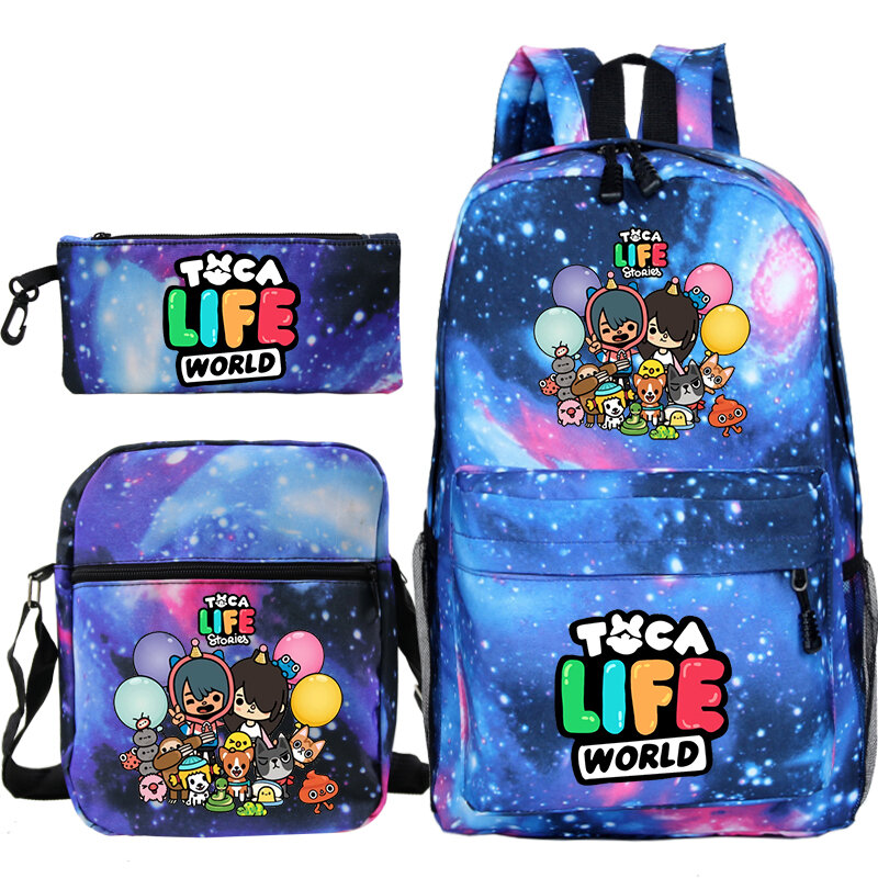 3pcs/set Toca Life World Backpack Boys Girls Cartoon Kawaii School Bags Children Bookbag Kids Toca Boca Backpack Birthday Gifts