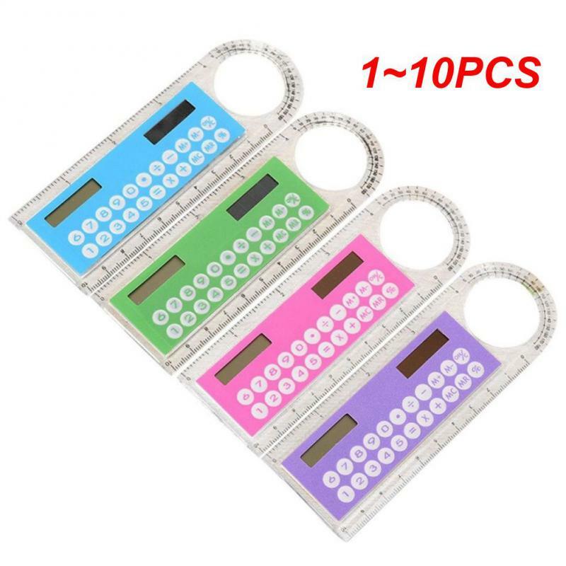 1~10PCS Hot Sale Mini Ultra-thin Straight Ruler with Solar Calculator Magnifier Multifunction Calculator 10cm School Office