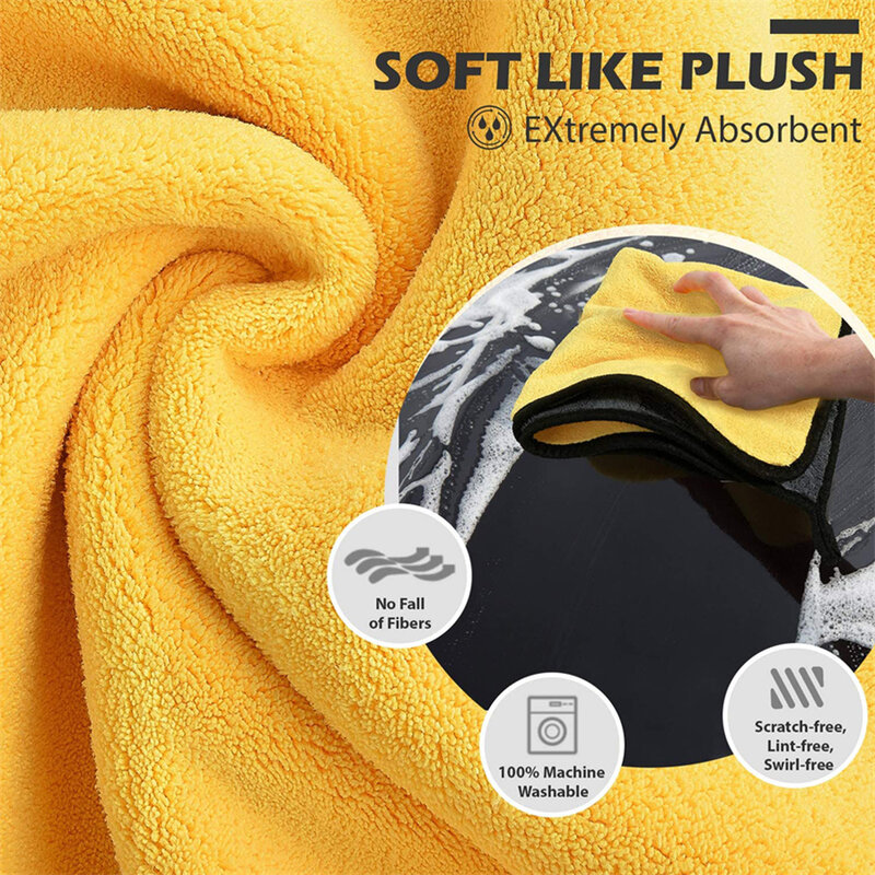 1/2/6pcs Microfiber Cleaning Towel Thicken Soft Drying Cloth Car Body Washing Towels Double Layer Clean Rags Car Accessories