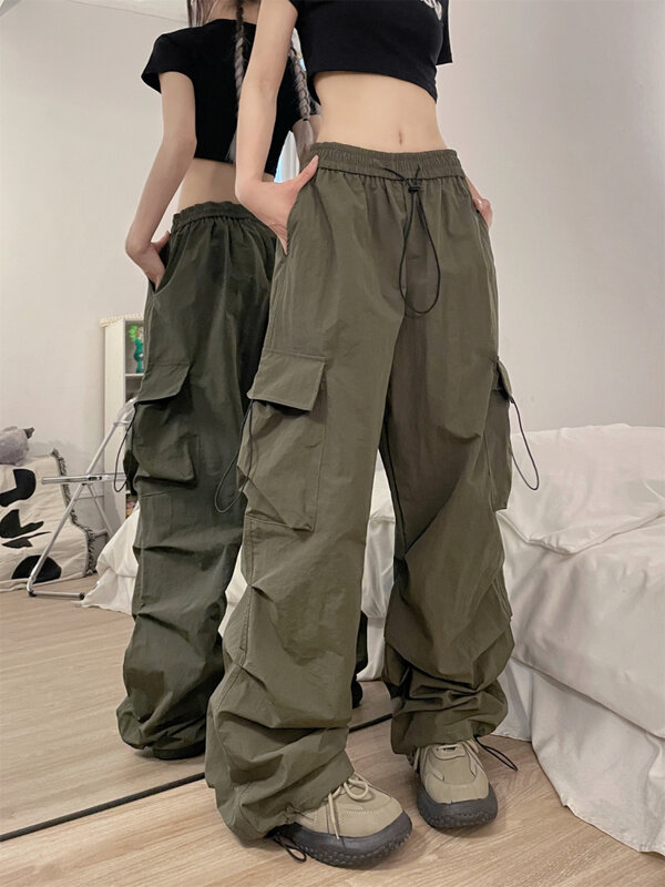 QWEEK Y2K pantaloni Cargo donna Vintage Baggy paracadute coreano Streetwear pantaloni della tuta Harajuku Casual gamba larga pantaloni Jogger estate