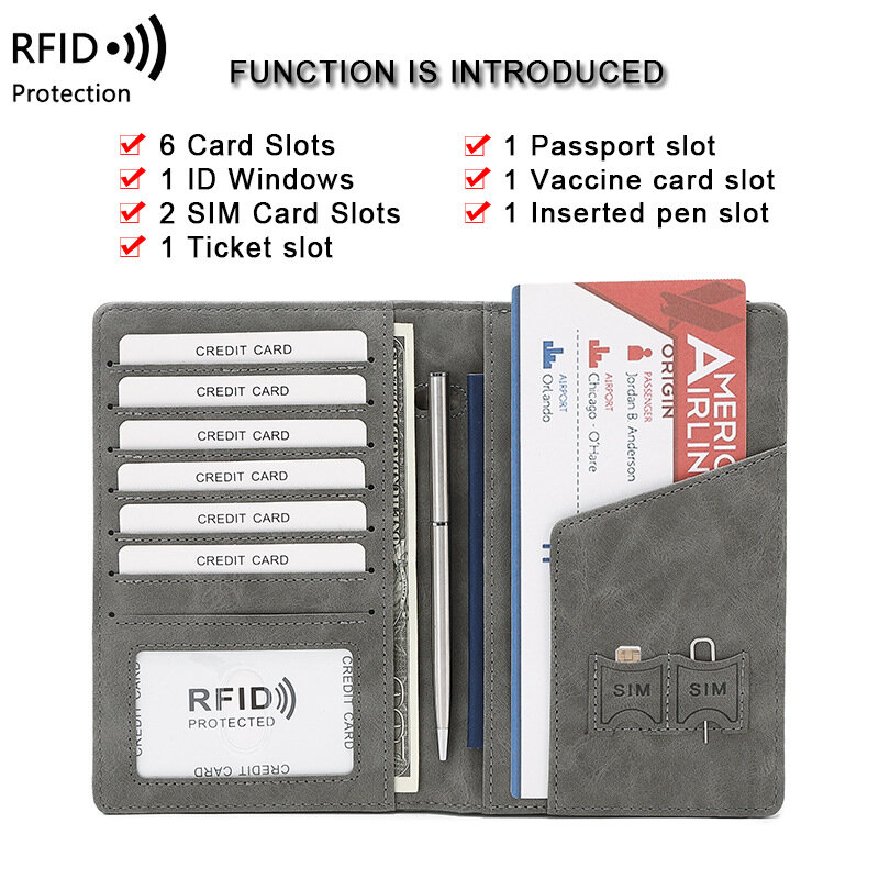 여행용 가죽 지갑, 고급 RFID 카드 홀더, 신용 카드 커버, 긴 여권 보호대, 직송