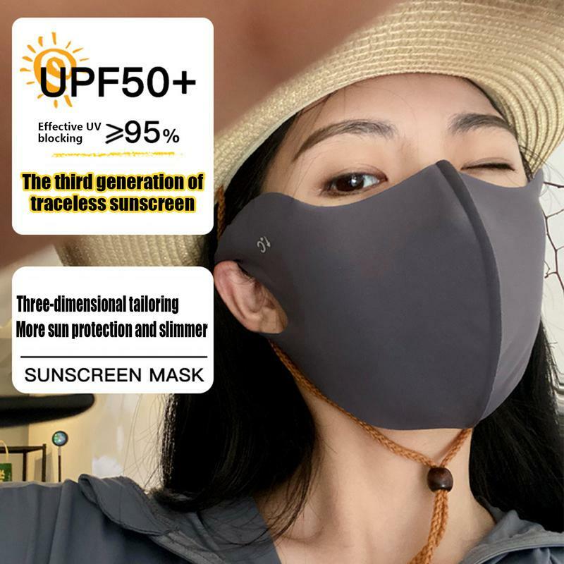 2024 summer Ice Silk UPF 50+ Sunscreen Mask women Breathable Anti-UV Cycling Face Cover Outdoor Adjustable Hanging Ear Mask